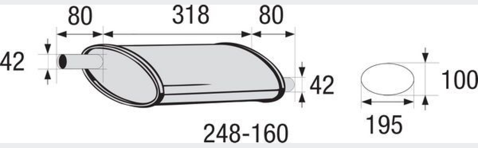 Глушник універсальний овал 318х195х100 труба D 42 мм, (248-160), Bosal