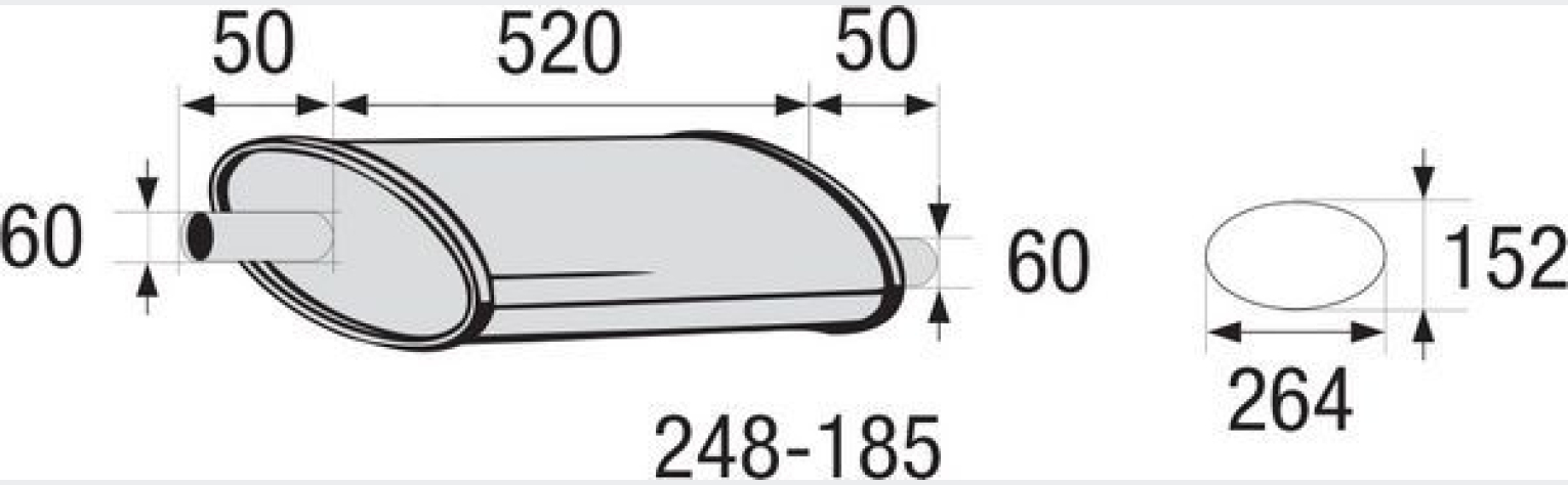 Глушник універсальний овал 520х264х152 труба D 60 мм (248-185), Bosal